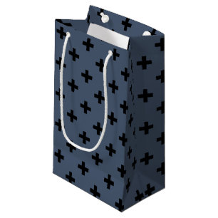 Schwarze Polka-Kreuze auf blau-grau Kleine Geschenktüte