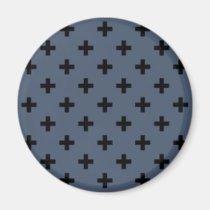 Schwarze Polka-Kreuze auf blau-grau Magnet