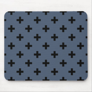 Schwarze Polka-Kreuze auf blau-grau Mousepad