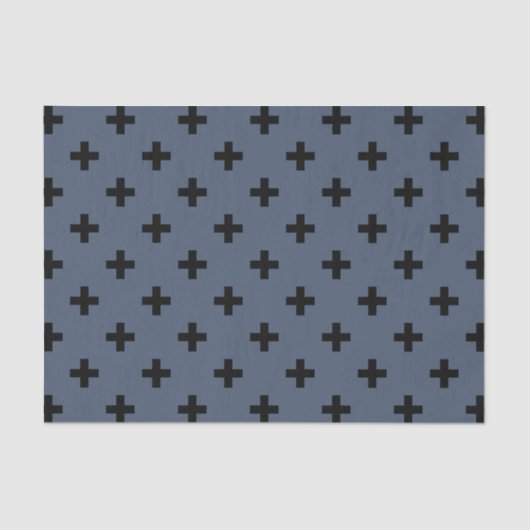 Schwarze Polka-Kreuze auf blau-grau Seidenpapier (Vorderseite)
