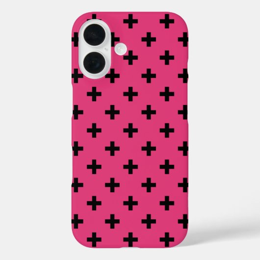 Schwarze Polka-Kreuze auf Fuchsia Case-Mate iPhone Hülle (Rückseite)