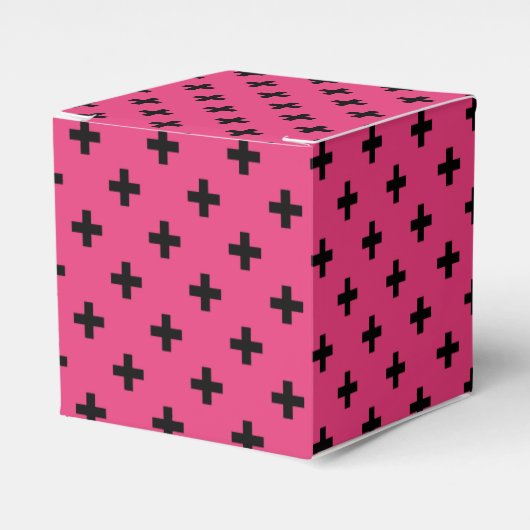 Schwarze Polka-Kreuze auf Fuchsia Geschenkschachtel (Vorderseite)