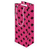 Schwarze Polka-Kreuze auf Fuchsia Geschenktüte Für Weinflaschen (Rückseite Schrägansicht)