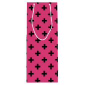Schwarze Polka-Kreuze auf Fuchsia Geschenktüte Für Weinflaschen (Rückseite)