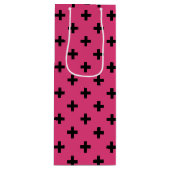Schwarze Polka-Kreuze auf Fuchsia Geschenktüte Für Weinflaschen (Vorderseite)