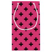 Schwarze Polka-Kreuze auf Fuchsia Kleine Geschenktüte (Rückseite)