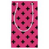 Schwarze Polka-Kreuze auf Fuchsia Kleine Geschenktüte (Vorderseite)