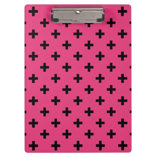 Schwarze Polka-Kreuze auf Fuchsia Klemmbrett (Vorderseite)