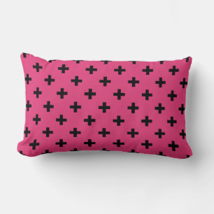 Schwarze Polka-Kreuze auf Fuchsia Lendenkissen