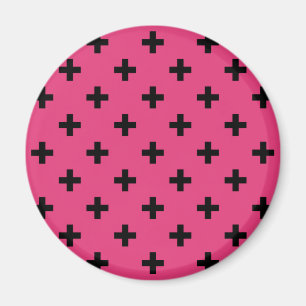 Schwarze Polka-Kreuze auf Fuchsia Magnet
