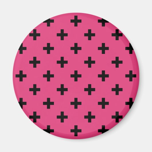 Schwarze Polka-Kreuze auf Fuchsia Magnet (Vorne)