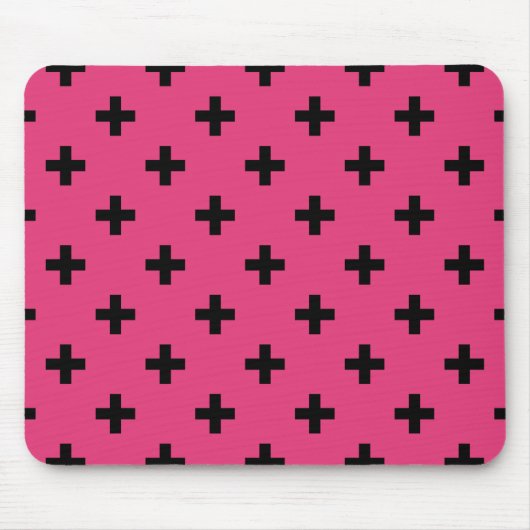 Schwarze Polka-Kreuze auf Fuchsia Mousepad (Vorne)
