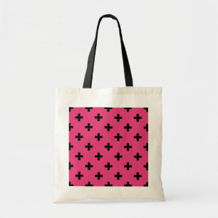 Schwarze Polka-Kreuze auf Fuchsia Tragetasche