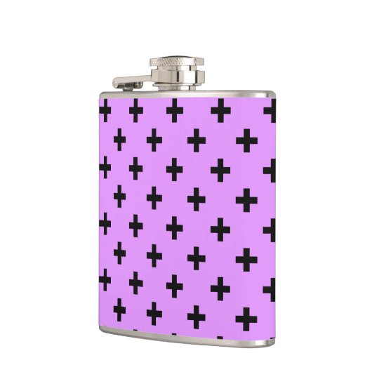 Schwarze Polka-Kreuze auf Lila Flachmann (Links)