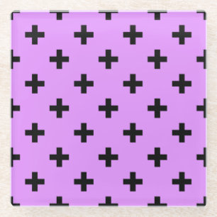 Schwarze Polka-Kreuze auf Lila Glasuntersetzer