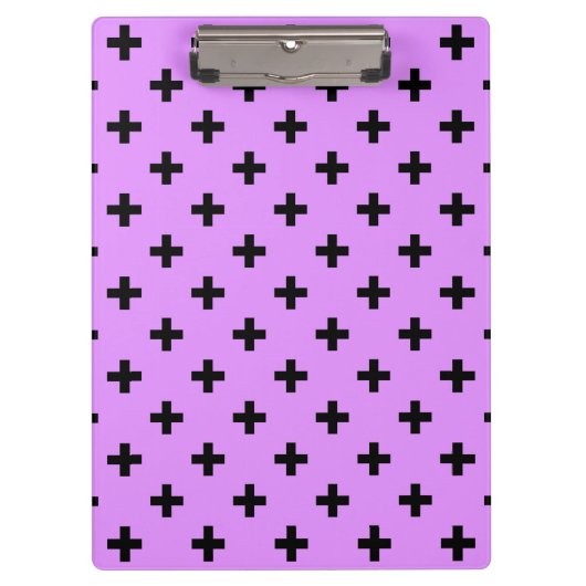 Schwarze Polka-Kreuze auf Lila Klemmbrett (Vorderseite)