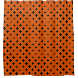 Schwarze Polka-Kreuze auf Orange Duschvorhang
