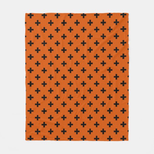 Schwarze Polka-Kreuze auf Orange Fleecedecke (Vorderseite)