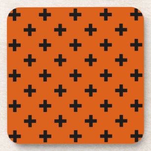 Schwarze Polka-Kreuze auf Orange Getränkeuntersetzer