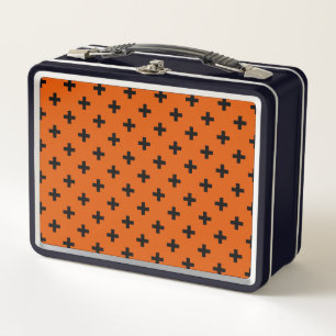 Schwarze Polka-Kreuze auf Orange Metall Brotdose