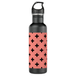 Schwarze Polka-Kreuze auf Pfirsich Edelstahlflasche