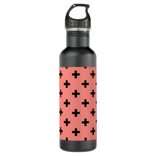 Schwarze Polka-Kreuze auf Pfirsich Edelstahlflasche (Vorderseite)