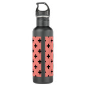 Schwarze Polka-Kreuze auf Pfirsich Edelstahlflasche (Rückseite)