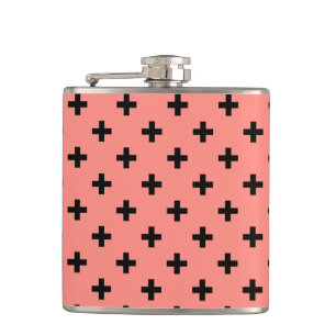 Schwarze Polka-Kreuze auf Pfirsich Flachmann