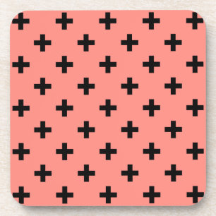 Schwarze Polka-Kreuze auf Pfirsich Getränkeuntersetzer