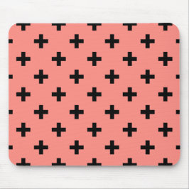 Schwarze Polka-Kreuze auf Pfirsich Mousepad