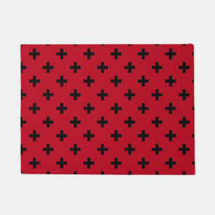 Schwarze Polka Kreuze auf rot Fußmatte