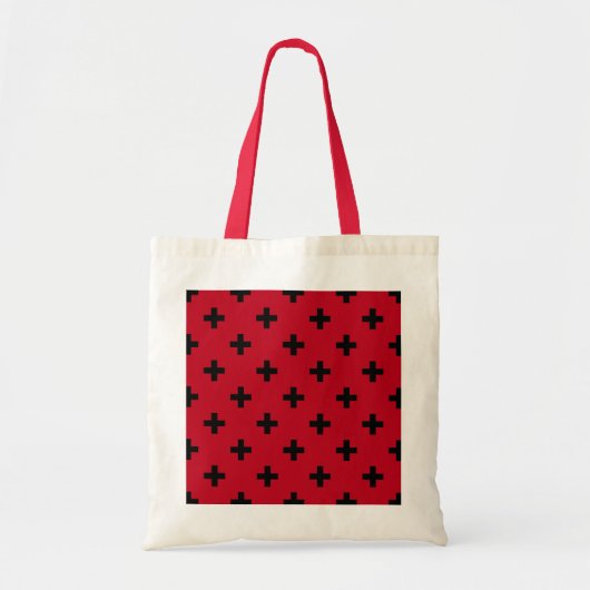 Schwarze Polka Kreuze auf rot Tragetasche (Vorne)