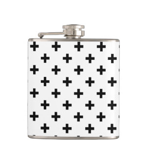 Schwarze Polka-Kreuze auf Weiß Flachmann
