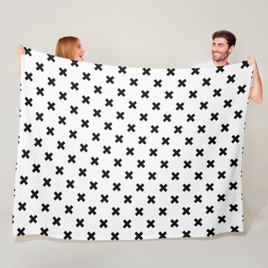 Schwarze Polka-Kreuze auf Weiß Fleecedecke (Beispiel)