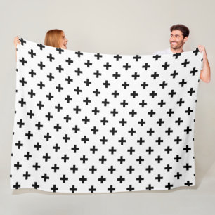 Schwarze Polka-Kreuze auf Weiß Fleecedecke