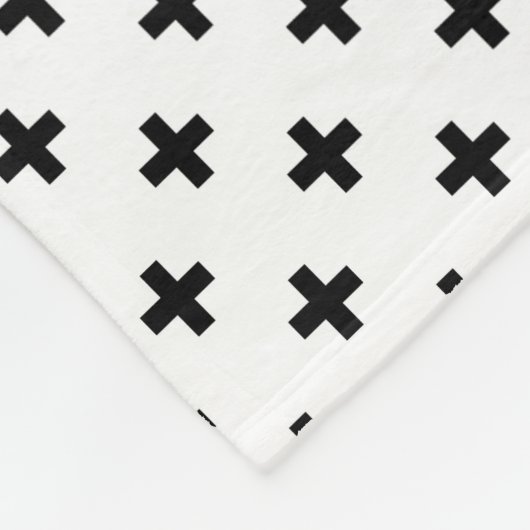 Schwarze Polka-Kreuze auf Weiß Fleecedecke (Ecke)