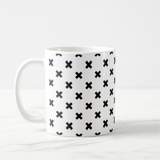 Schwarze Polka-Kreuze auf Weiß Kaffeetasse (Links)