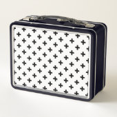 Schwarze Polka-Kreuze auf Weiß Metall Brotdose (Rückseite)