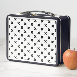 Schwarze Polka-Kreuze auf Weiß Metall Brotdose
