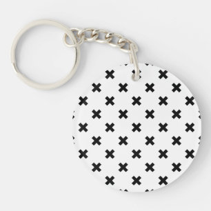 Schwarze Polka-Kreuze auf Weiß Schlüsselanhänger