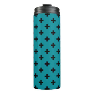 Schwarze Polka kreuzt auf aquamarin Thermosbecher