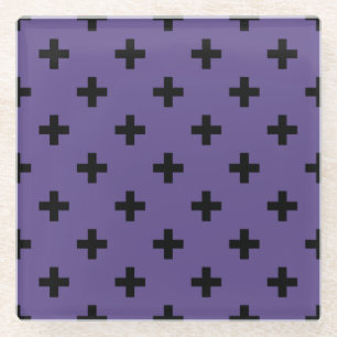 Schwarze Polka kreuzt auf Ultraviolett Glasuntersetzer