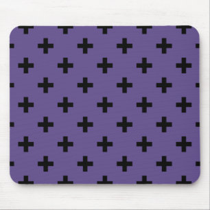 Schwarze Polka kreuzt auf Ultraviolett Mousepad