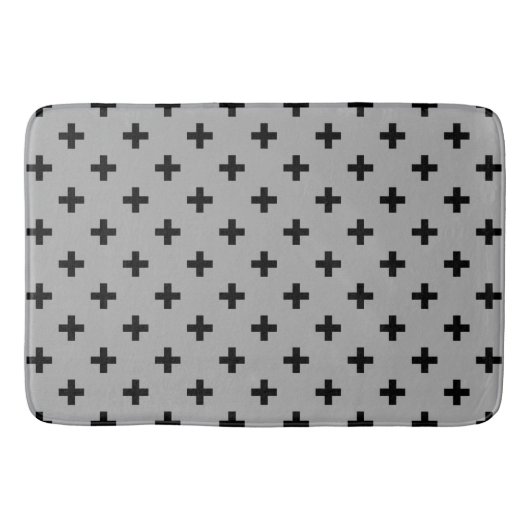 Schwarze Polka kreuzt grau Badematte (Vorderseite)