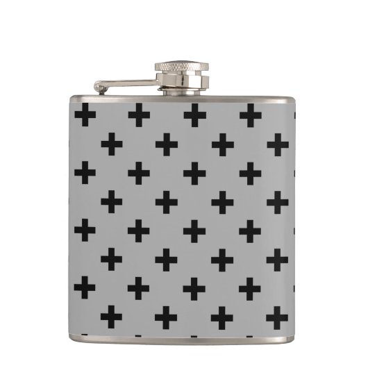 Schwarze Polka kreuzt grau Flachmann (Vorderseite)