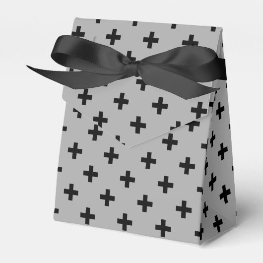 Schwarze Polka kreuzt grau Geschenkschachtel (Vorderseite)