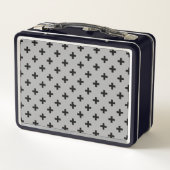 Schwarze Polka kreuzt grau Metall Brotdose (Rückseite)