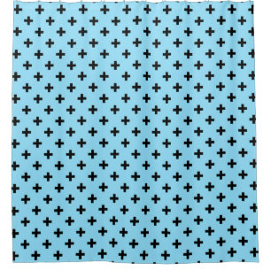 Schwarze Polka kreuzt in Babyblau Duschvorhang
