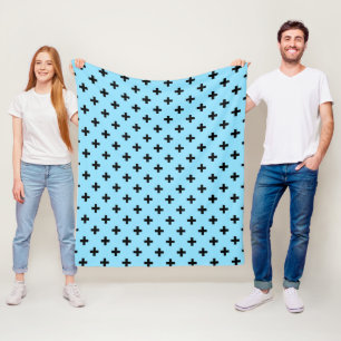 Schwarze Polka kreuzt in Babyblau Fleecedecke