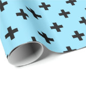 Schwarze Polka kreuzt in Babyblau Geschenkpapier (Rolleneckpunkt)